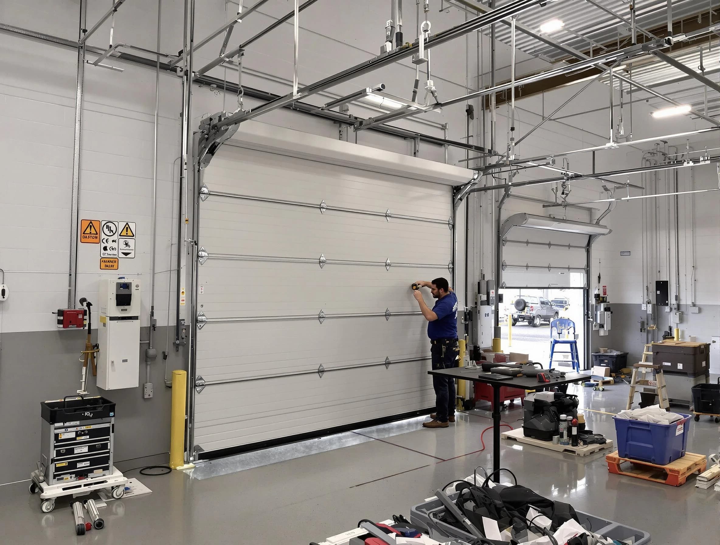 Commercial garage door repair being performed by Wakefield Garage Door Repair expert in Wakefield
