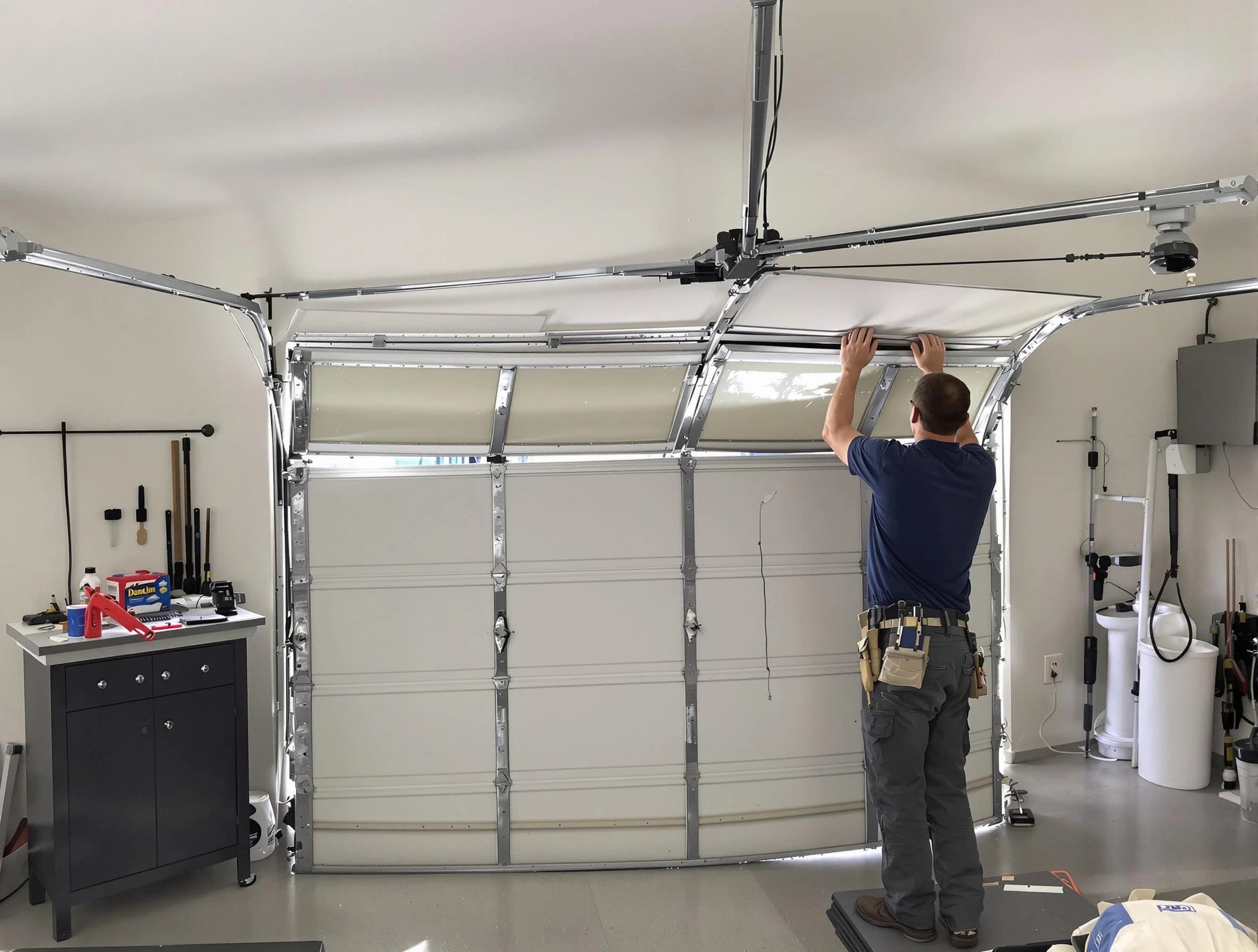 Wakefield Garage Door Repair specialist performing precise section replacement on Wakefield garage door