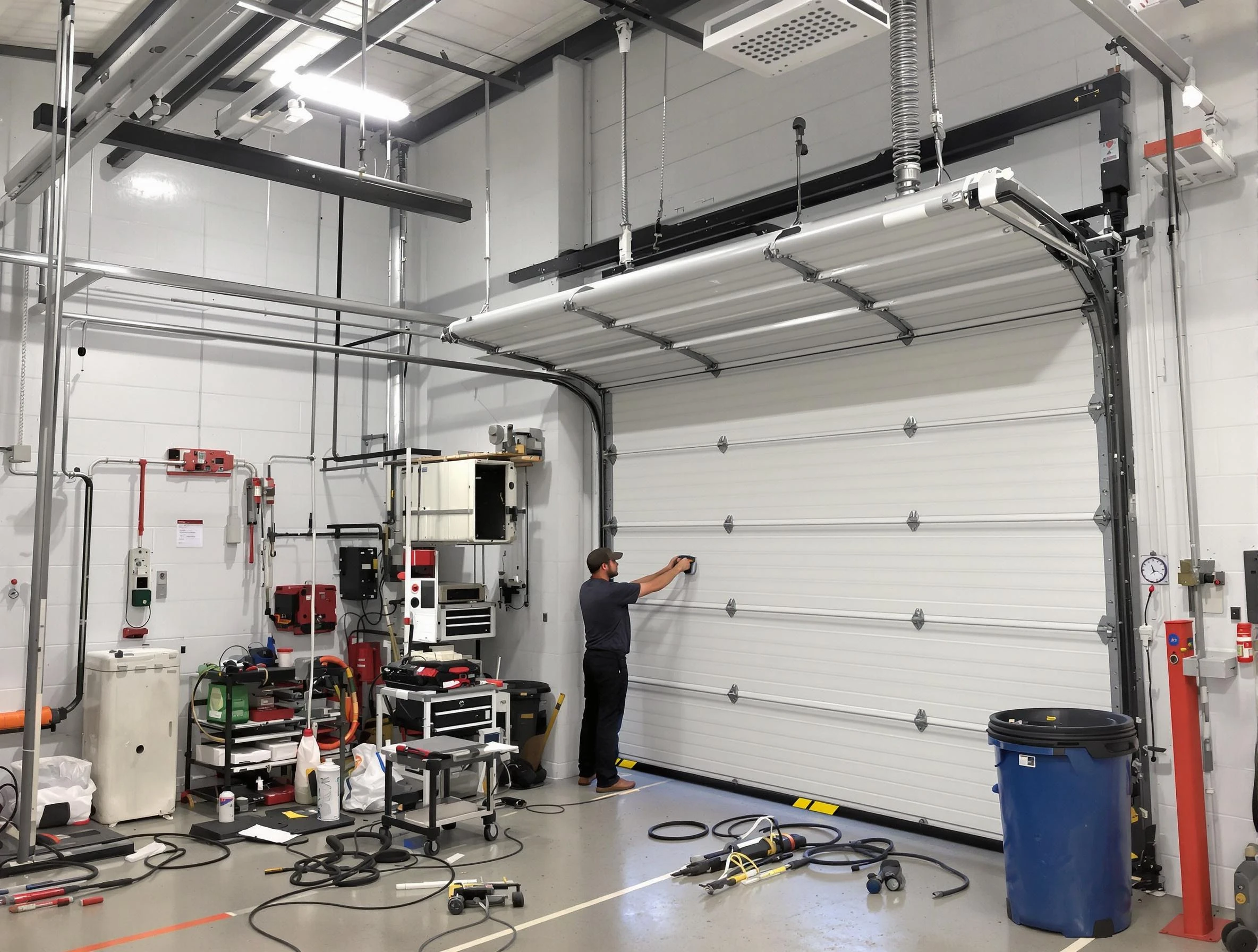 Wakefield Garage Door Repair certified technician performing commercial door repair at a Wakefield business facility