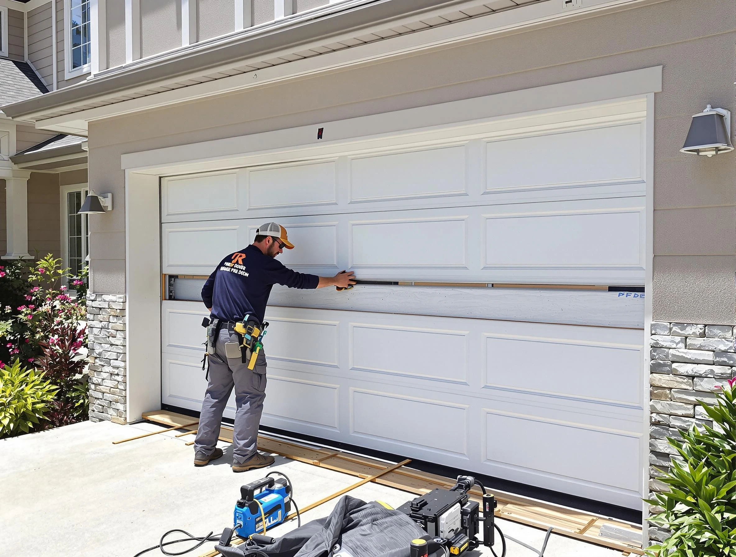 Wakefield Garage Door Repair team performing complete garage door replacement at Wakefield residence