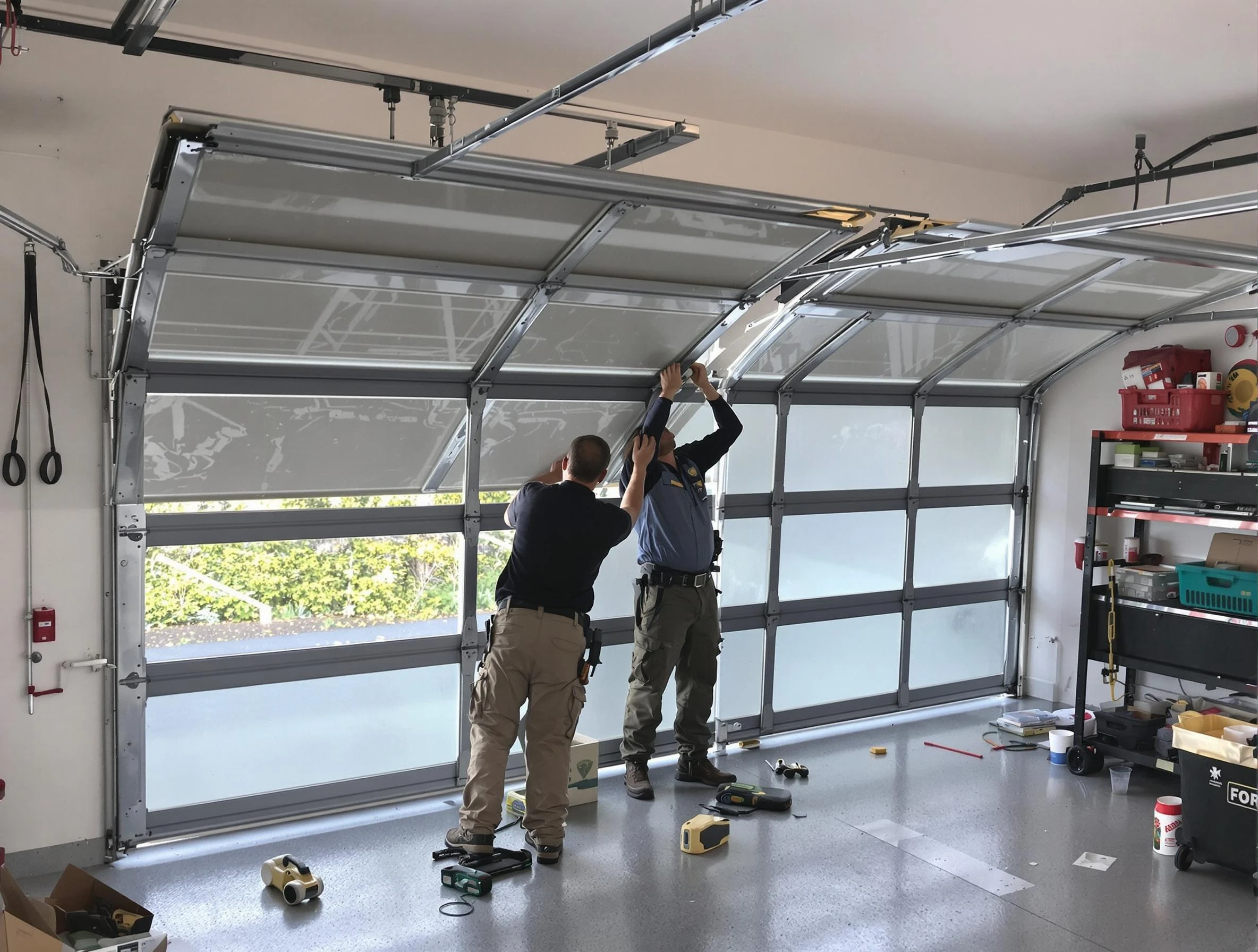Wakefield Garage Door Repair expert performing precise panel replacement on Wakefield garage door