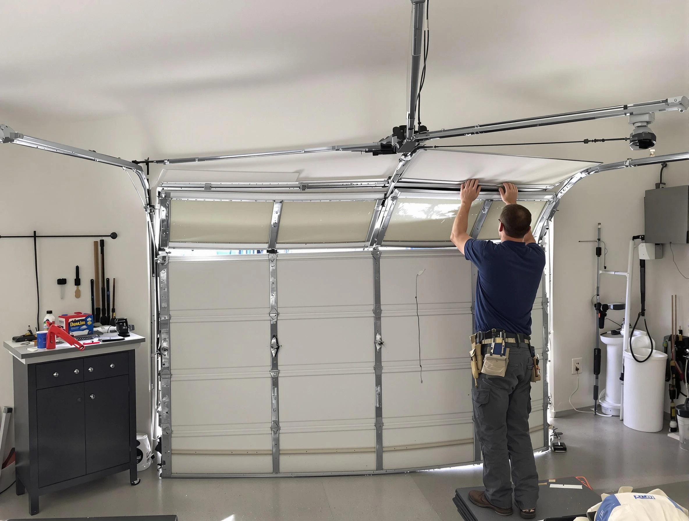 Wakefield Garage Door Repair specialist performing precise section replacement on Wakefield garage door